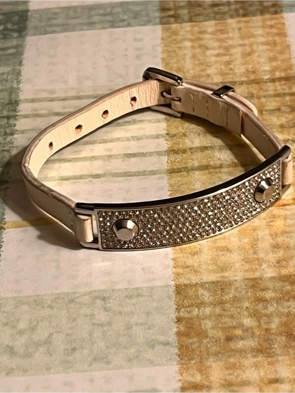 Michael Kors White Leather Rhinestone Bracelet